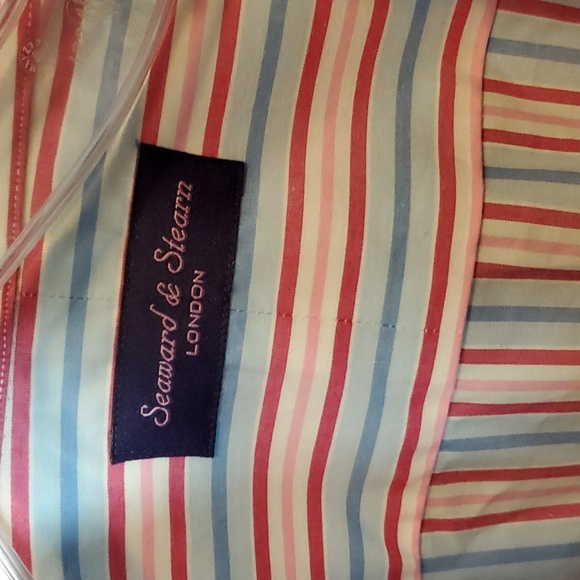 Seaward & Stearn London, L, 36, pastel stripe LS spread collar dress shirt - Picture 4 of 11